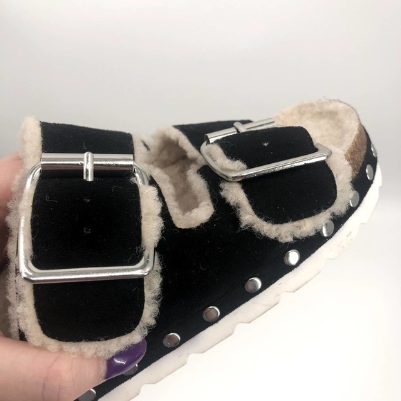 STEVEN STEVE MADDEN Stessi Black Sherpa Lined Slip-on Sandal Size 7 - Picture 9 of 10
